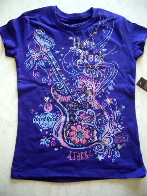 HRC Hard Rock Cafe Athen Athens Athena Purple Guitar Shirt Youth M 122-128 Girls