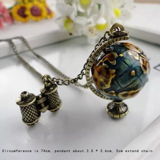 Unusual Vintage Globe Necklace Planet Earth World Map Art Pendant Ball Chain 3