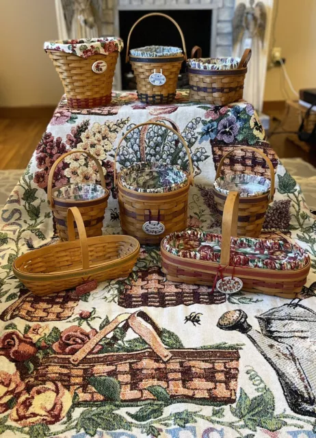 LONGABERGER Grandma Bonnie's May Series 8 Basket Bundle + Woven 50x60" Throw