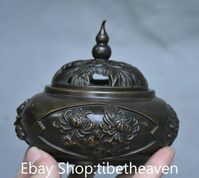 4.2" Rare Old Chinese Copper Dynasty Palace Lotus Flower Incense burner Censer