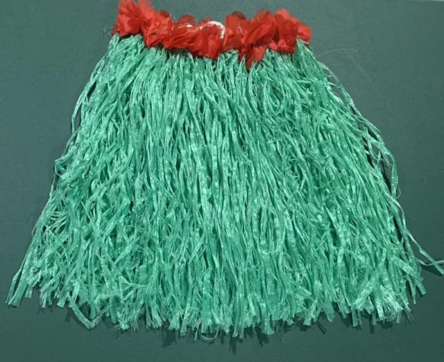 Girls Luau Hula Skirt Green Grass With Red Floral Elastic  Waistband - Cute
