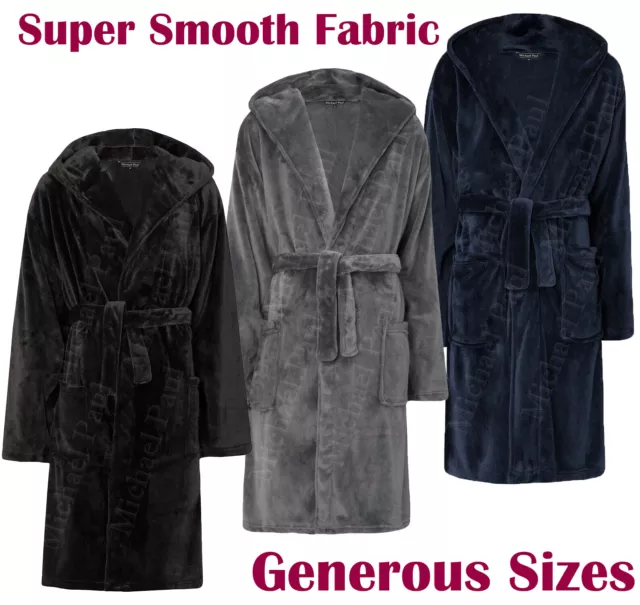Mens Dressing Gown Hooded Fleece Long Bath Robe Super plush Soft Cosy