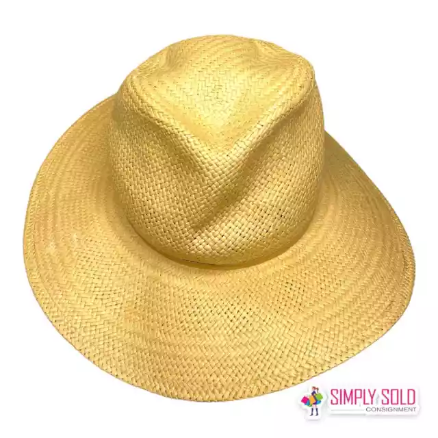 Janessa Leone Women's Hat L Straw Beach Natural 100% Straw Tie USA Beige