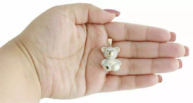 14K Gelb Vergoldet 1.50 Karat Künstlicher Diamant Teddybär Charm Anhänger 3.6cm