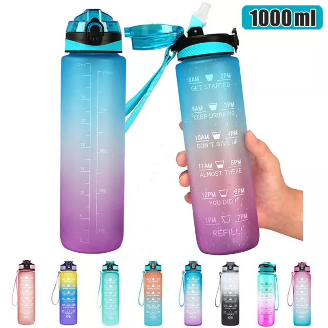 1L Sport Wasserflasche Travel Trinkflasche mit Strohhalm BPA frei Gym Tasse DE