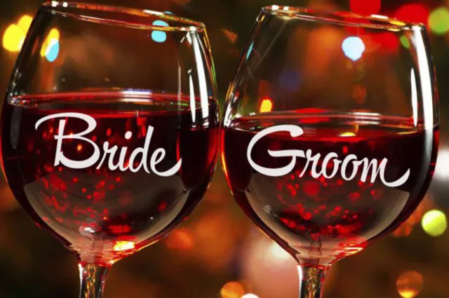 Bride Groom Wedding Champagne Wine Glass Mug Cup Decal Sticker Bridal Party Gift