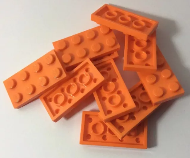 10 x Piatto Lego, 2x4, n. parte: 3020 arancione, classico, città, eccellente