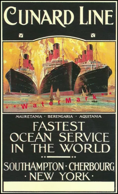 Cunard Ship Line 1910 Fastest Ocean Service Vintage Poster Print Retro Style Art