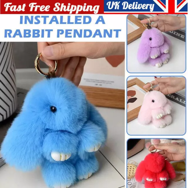 Adorable Fur Bunny Fluffy Rabbit Plush Toy Keyring Bag Charm Pendant Keychain