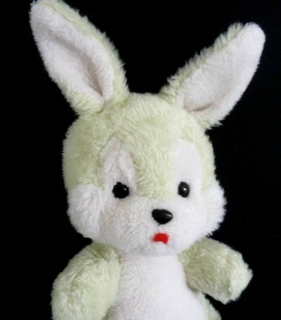 P4. DOUDOU PELUCHE NOUNOURS LAPIN VERT BLANC LANGUE ROUGE 27cm + oreilles - TBE 2