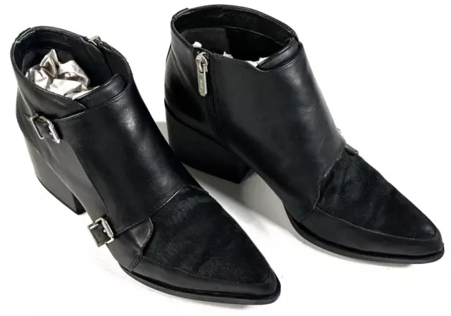 Circus Sam Edelman Reese Black Monk Strap Leather Calf Hair Ankle Boots Size 8.5