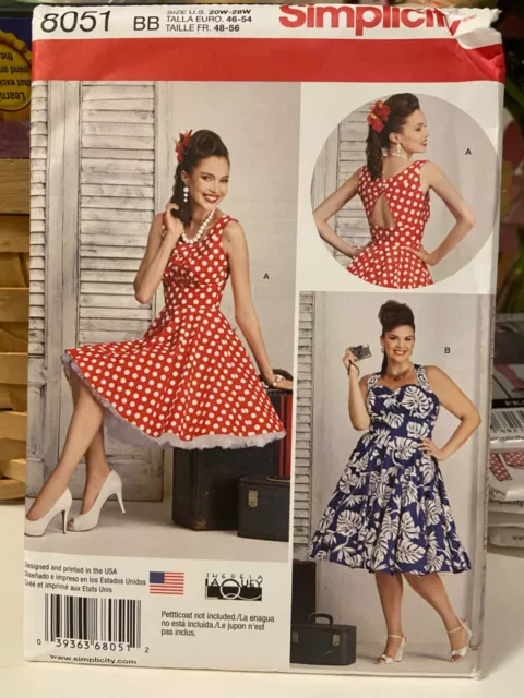 New Uncut Simplicity #8051 BB Pretty Dress Pattern size 20W-28W