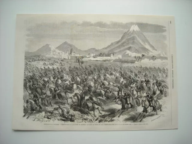 Gravure 1863. Expe Mexique. Deroute Du General Alvares, Prise San-Andres-Chalchi