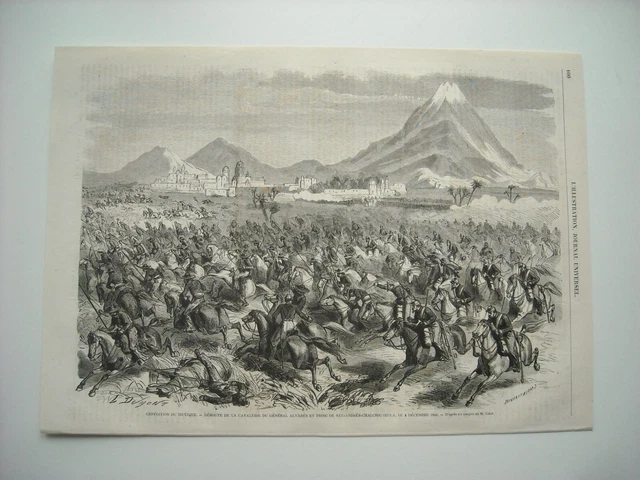 Gravure 1863. Expe Mexique. Deroute Du General Alvares, Prise San-Andres-Chalchi