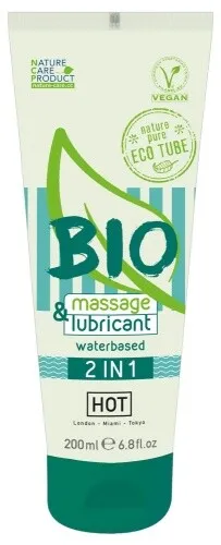 HOT BIO Massage & Lubricant 2in1 Waterbased Gleitgel Vegan biologisch 200 ml