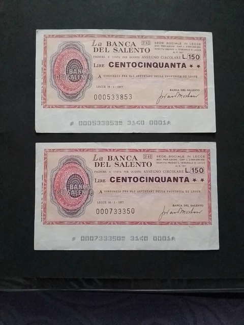 7 Miniassegni banca del Salento, usati