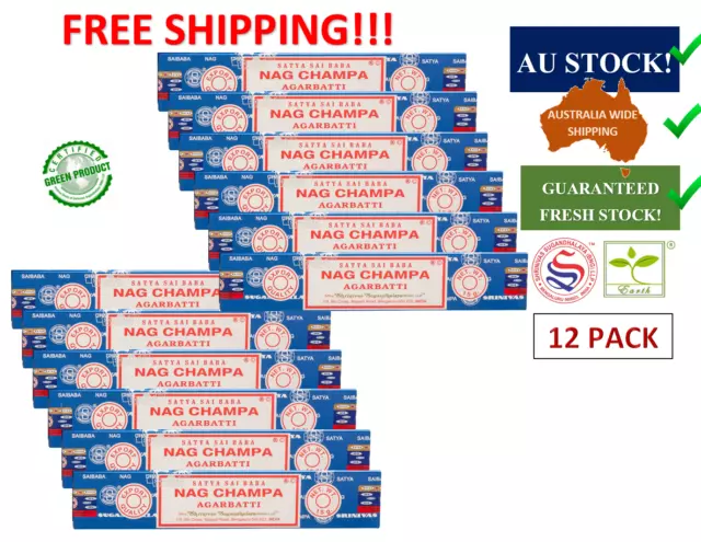 Nag Champa Incense Sticks, Satya Sai Baba 15g [12 pack], bulk save (Earth/BNG)