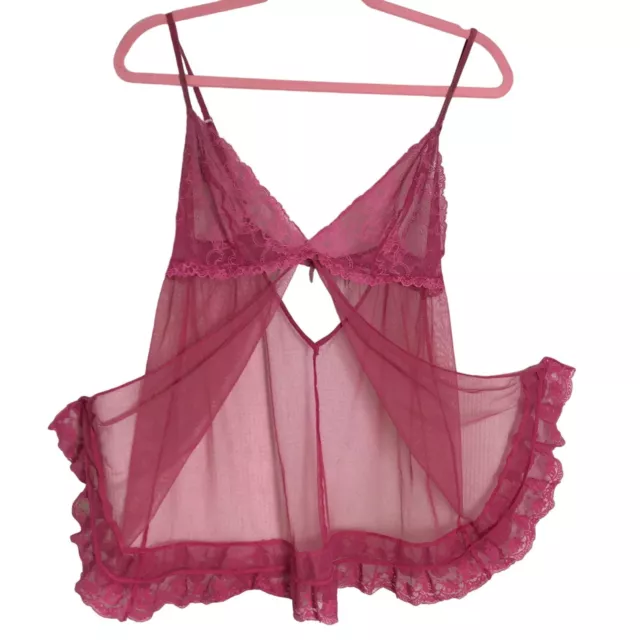 Victorias Secret M Babydoll Nightie Pink Sheer Mesh Lace Ruffles Negligee