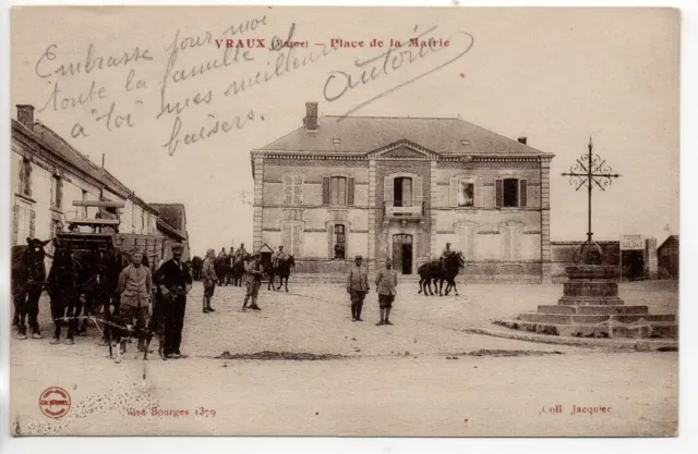 VRAUX - Marne - CPA 51 - place de la mairie - attelage