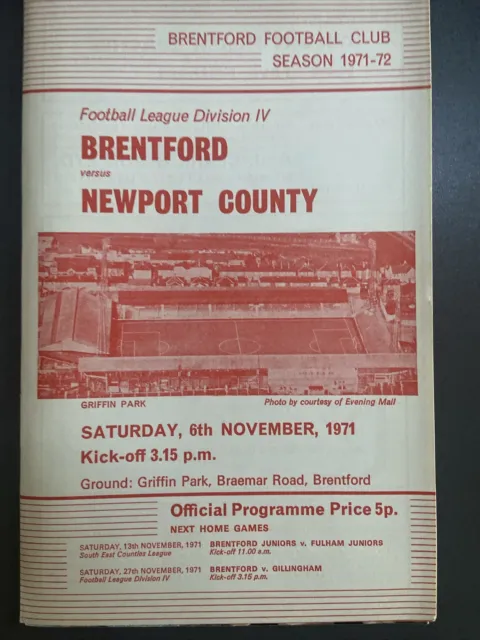 Brentford v Newport County(Division 4 71/2) 6/11/71 + Football League Review
