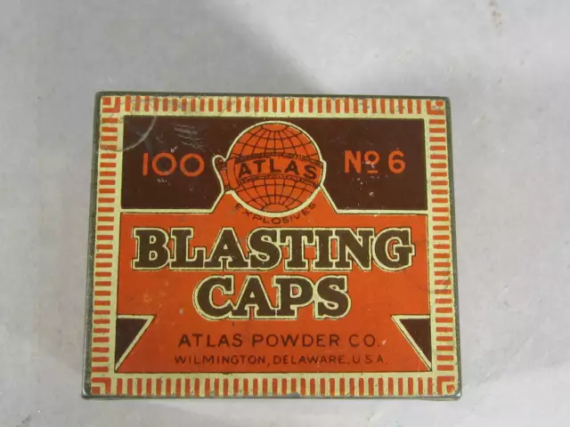 ATLAS BLASTING CAPS Tin 100 No 6 Powder Co Wilmington Delaware 1920's