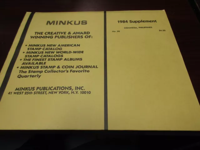 "Minku" Stamp Album  1984  Supplement  Indonesia, Philippines   W/Free Shp.