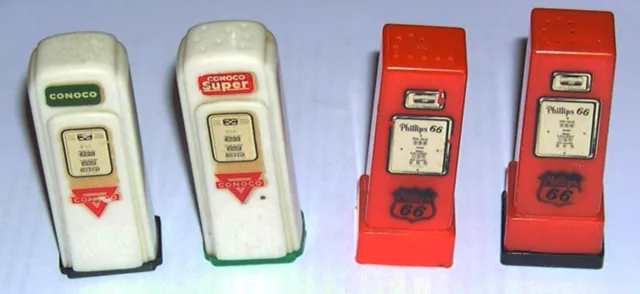 Old Vintage Conoco & Phillips 66 Gas Pump Salt And Pepper Shakers 1950'S 1960'S