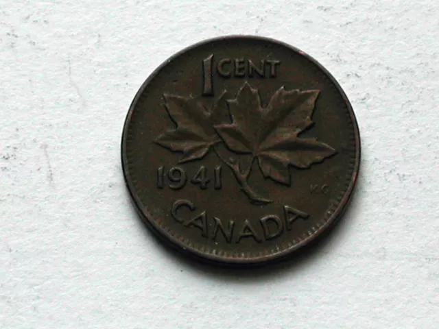 Canada 1941 ONE CENT (1¢) King George VI Coin with Dark Tone