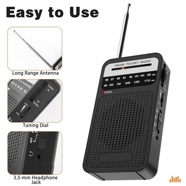 AM FM Radio, Transistor Radio with Loudspeaker, Headphone Jack, Portable Ra D1B1 2