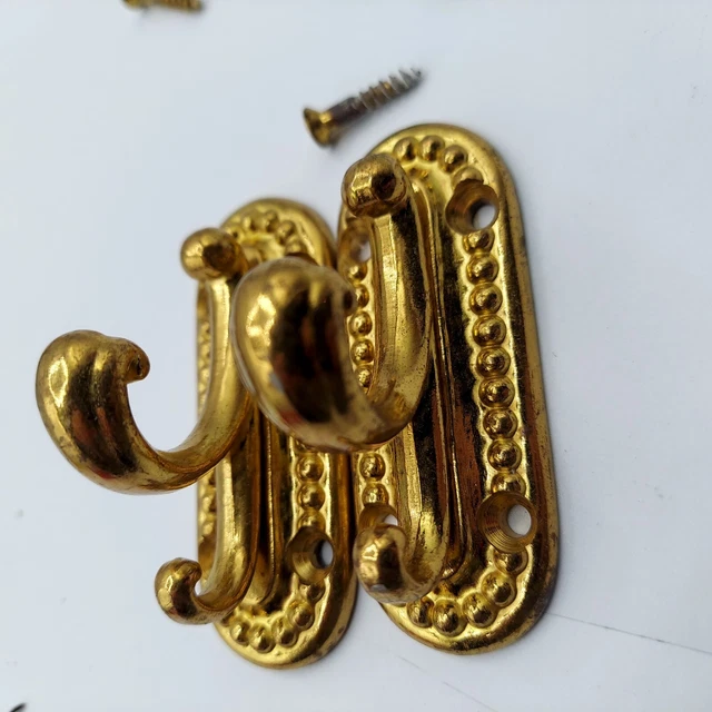 Lot of 2 rectangle Vintage Brass Hook ornate shabby closet robe wall