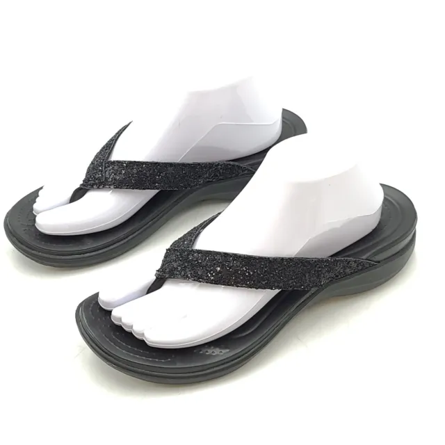 Crocs Dual Comfort Womens Black Capri V Thong Sequin Wedge Flip Flop Size US 10W