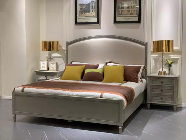 Chambre à Coucher Set Lit + 2x Table de Chevet Commode Lits Meuble 3tlg. Bois