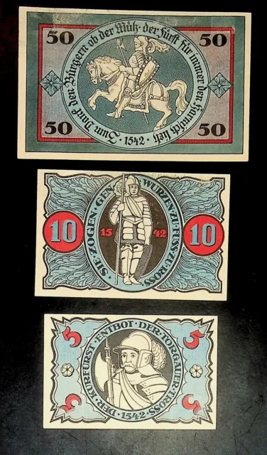1921 Germany TORGAU 5 10 50 Phennig Banknote / Notgeld