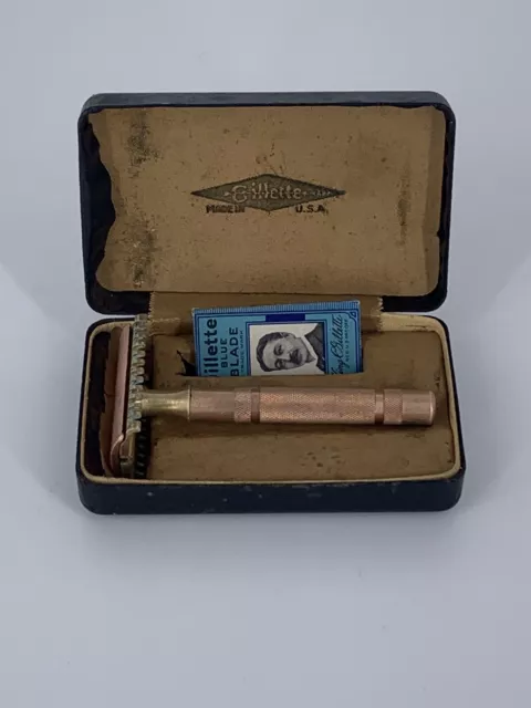 Vintage Gillette Gold Toned Safety Razor, w/Box, Reissue #17567, Circa 1930’s