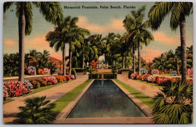 Postcard Florida Palm Beach Memorial Fountain