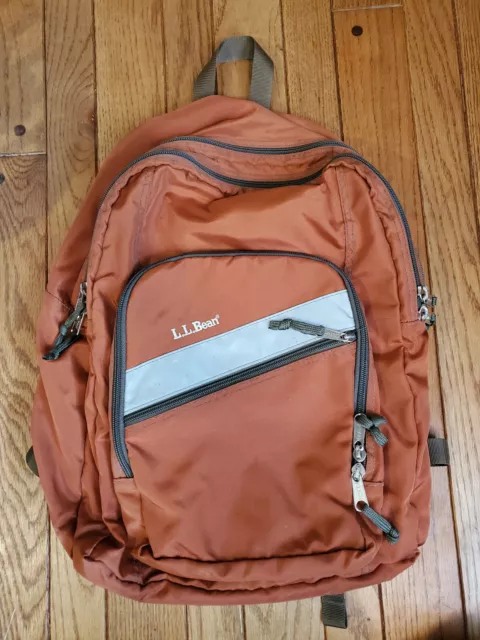 Vintage LL Bean Backpack Bookbag Orange 3 Pockets Bag Hiking College READ DISC.