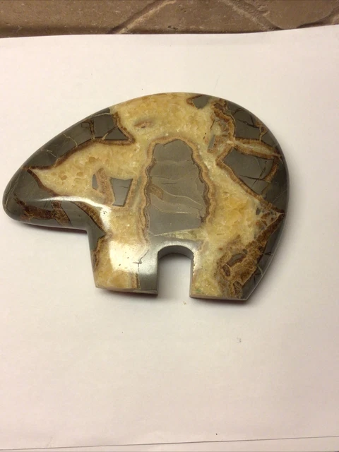 Septarian Nodule Geode Bear Carved Polished Stone Crystals Zuni Sculpture 2
