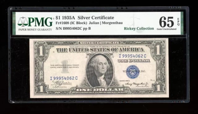 DBR 1935-A $1 Silver Gem Fr. 1608 IC Block PMG 65 EPQ Serial I99954062C