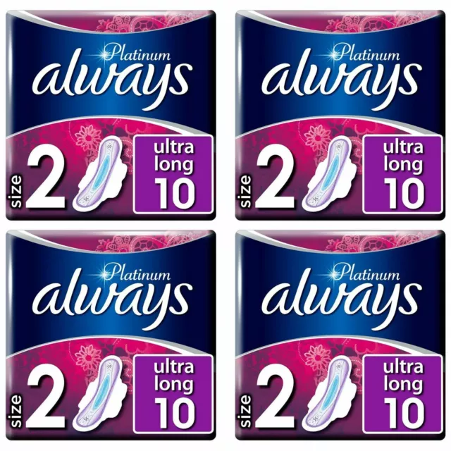 Always Platinum Pads Ultra Long Sanitary Towels with Wings - Size 2 - 40 Pack