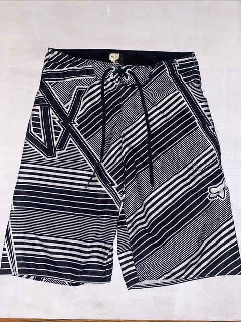 Fox Board Shorts 32 Small Y2K Surf Swim Beach Black White