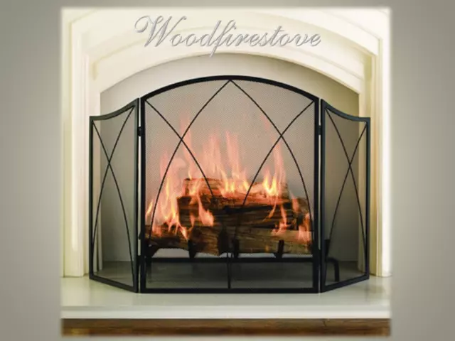 CHALEUR PROMINENT Firescreen Wrought Iron Style Spiral Arch 3 panel folding 2