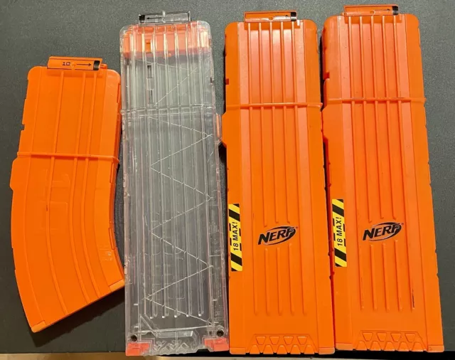 Nerf Ammo Clip Lot of 4   2 Orange Max 18   1 Clear Max 1   1 Orange Max 10 2