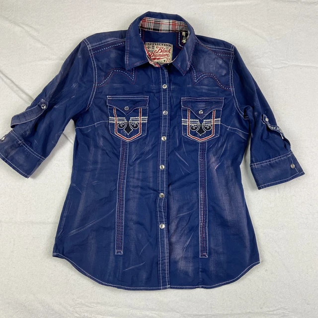 Affliction Black Premium Womens Small Blue Diamond Button