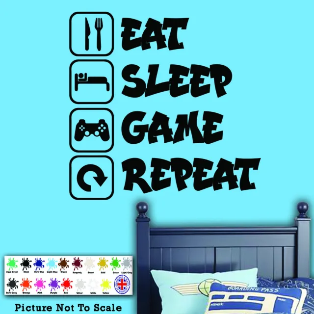 Eat Sleep Game Repeat Gamer Wall Art Decals Stickers Boy Girl Bedroom Vinyl