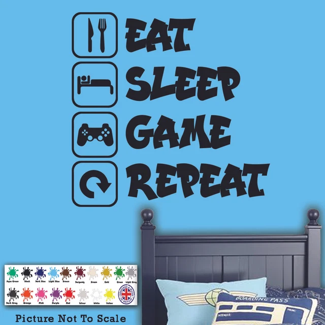 Eat Sleep Game Repeat Gamer Wall Art Decals Stickers Boy Girl Bedroom Vinyl