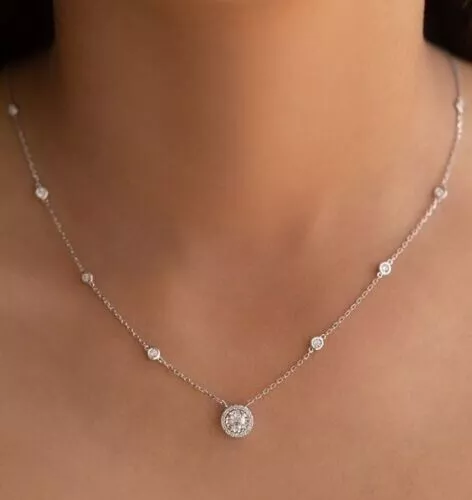 2Ct Round Cut Lab Created Diamond  Women's Necklace 14K White Gold Plated Silver