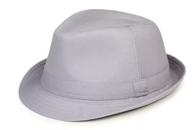 Mens Light Grey 100% Cotton Trilby Gangster Hat 5 Sizes Sent Boxed