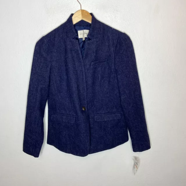 Maison Jules Women’s 2 Wool Blend Blazer Blue Button Front New NWT