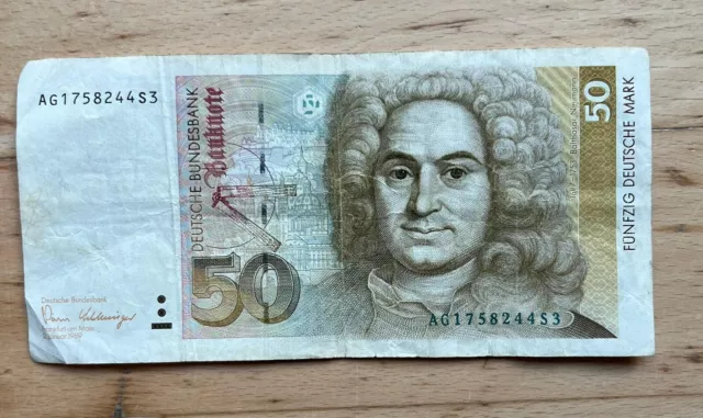 Fünfzig Deutsche Mark Schein / Banknote 2.Januar 1989 - AG1758244S3
