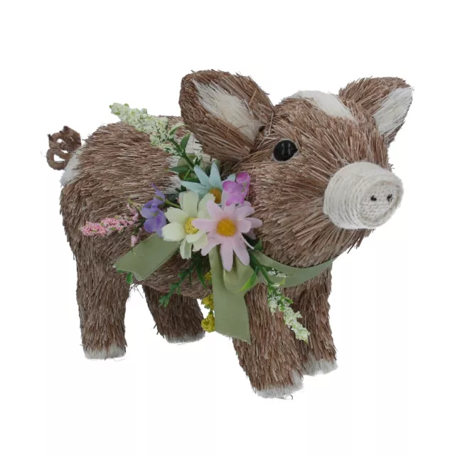 Gisela Graham Bristle Floral Pig Easter Decoration Homeware Accessory For Spring